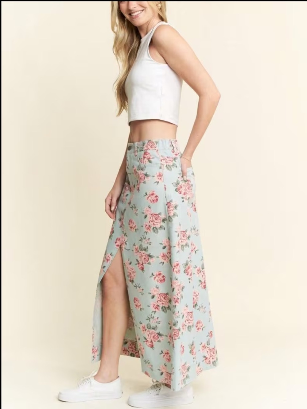 NIP Jade By Jane Floral Print Denim Maxi Skirt - Picture 3 of 6